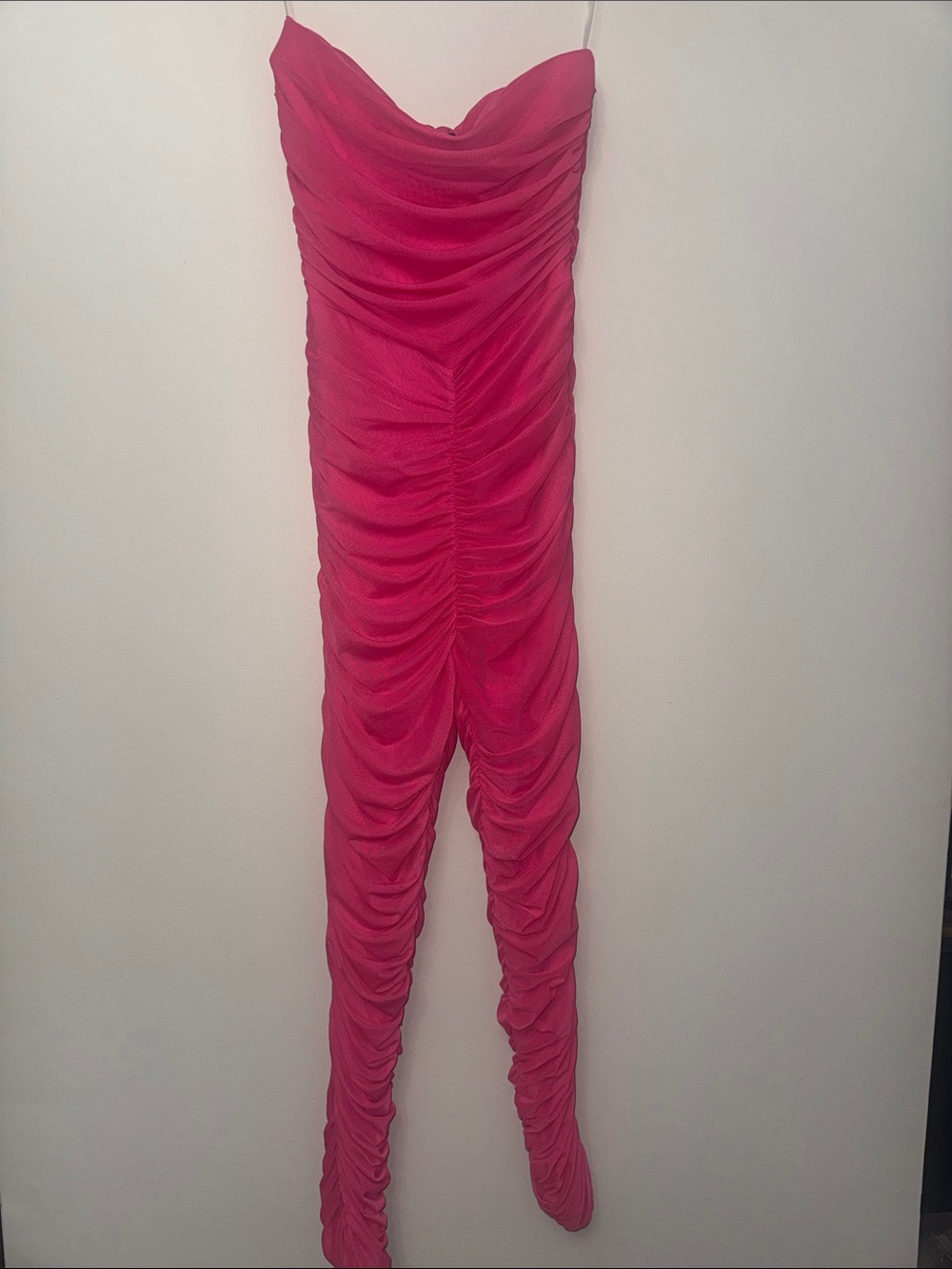 Ruched Strapless Hot Pink Jumpsuit